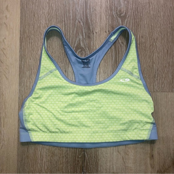Champion Women’s Sports Bra Neon Green and Gray Sports Bra with Racerback Design - Picture 2 of 7